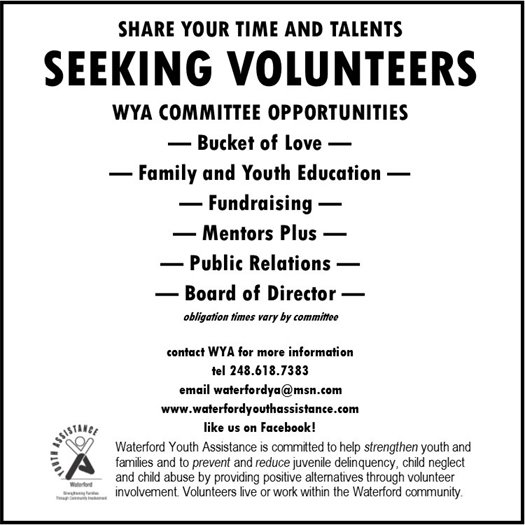 Seeking Volunteers Waterford Youth Assistance