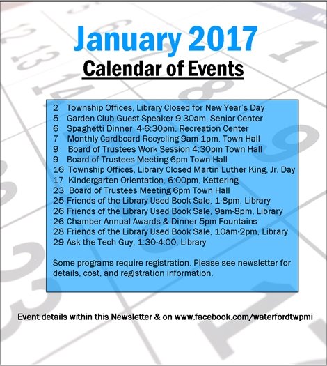 January 2017 Calendar of Events
