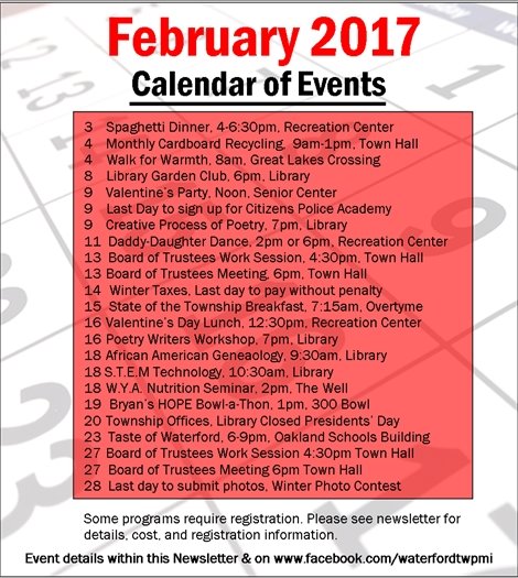 February Calendar of events