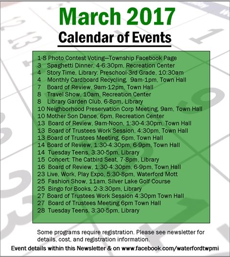 March 2017 Calendar of Events