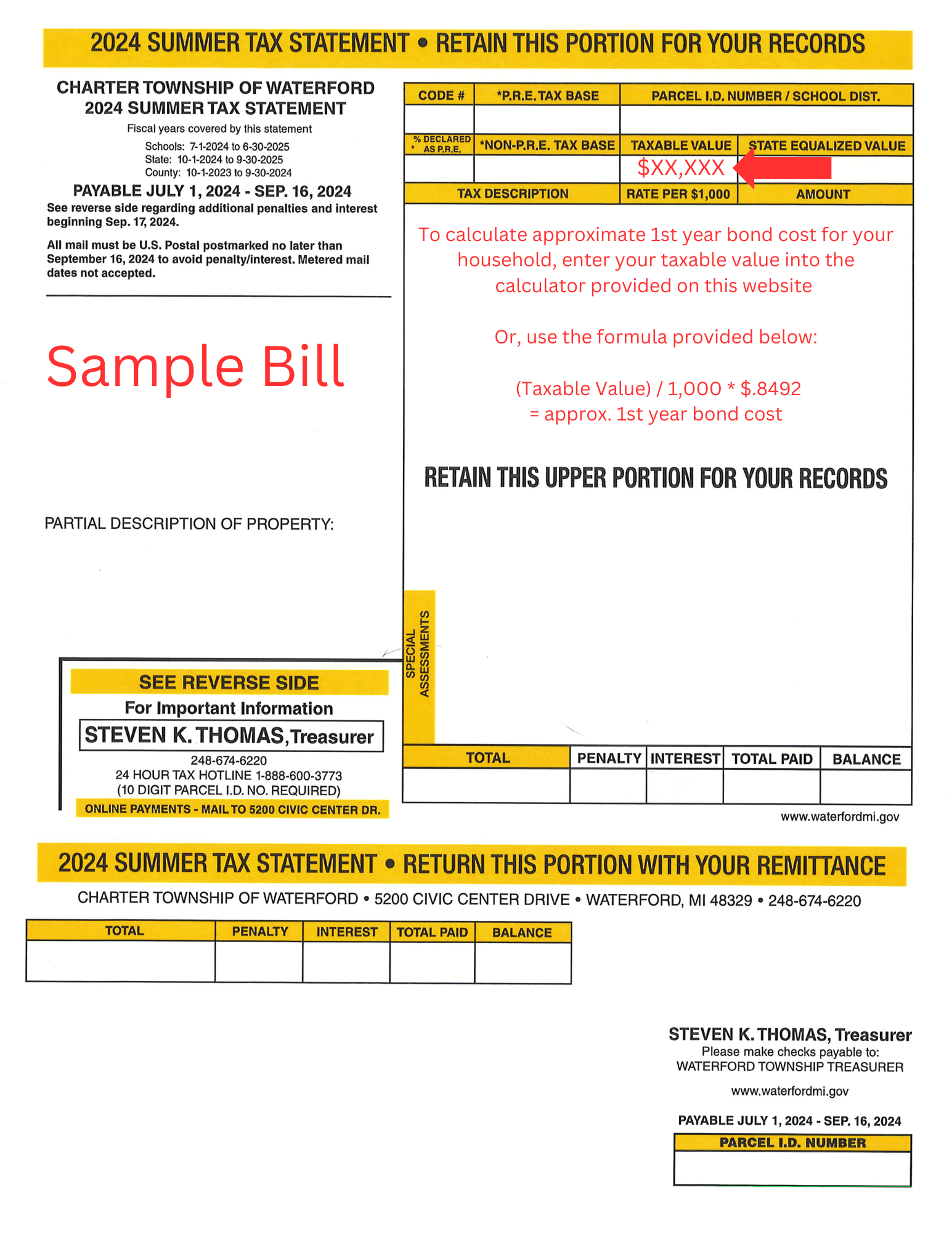 Sample Tax Bill Bond Cost for Website