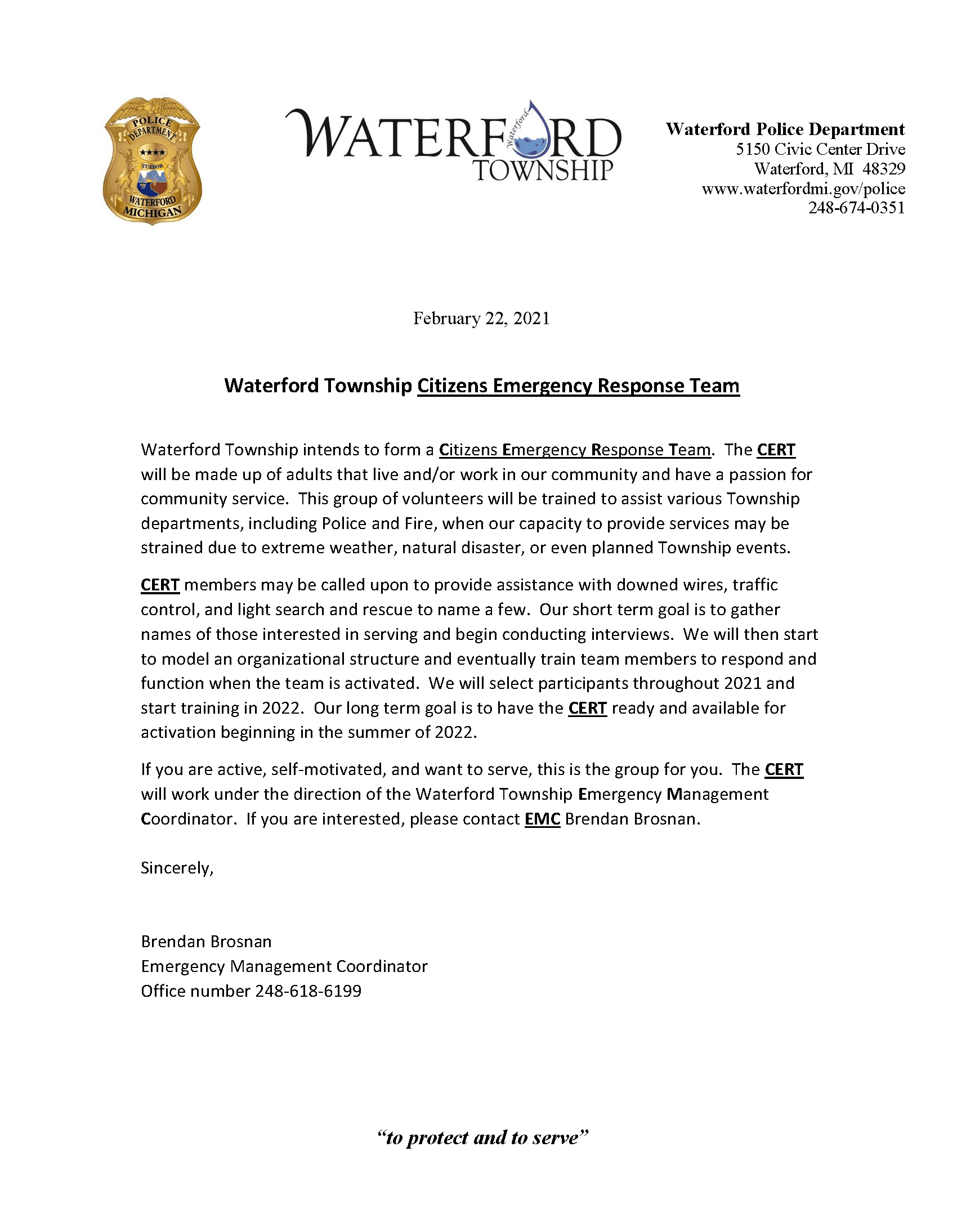 CERT recruiting letterhead